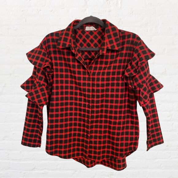 Sage The Label Womens Ruffle Sleeve Button Down Blouse - Picture 2 of 7